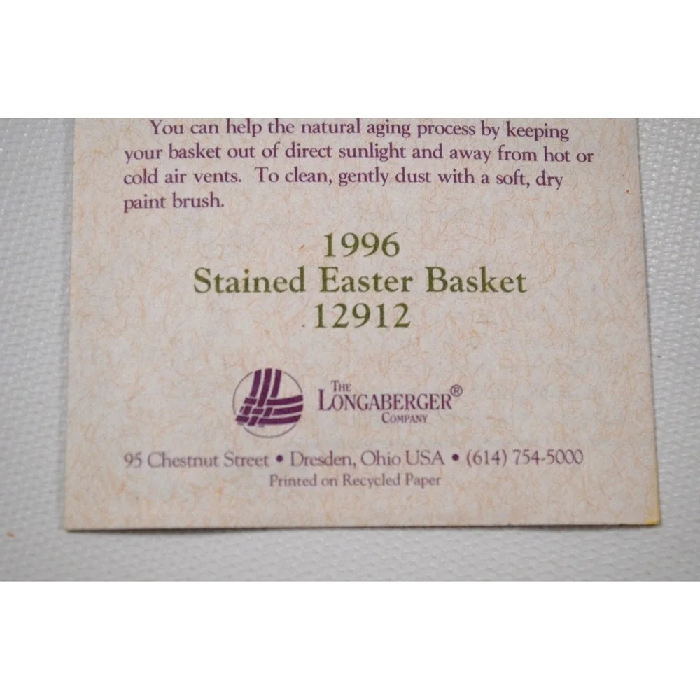 Longaberger 1996 Easter Basket Liner Egg‎ Print Cloth Plastic Protector Handle